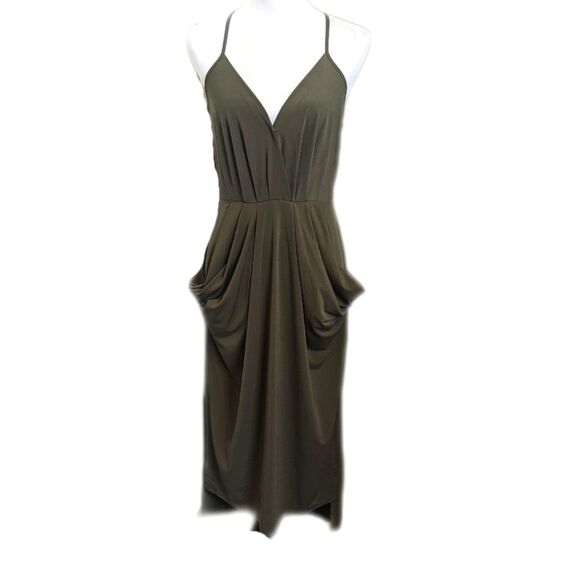 BCBGeneration Della faux wrap dress in olive green, snap front, size S - Picture 1 of 7